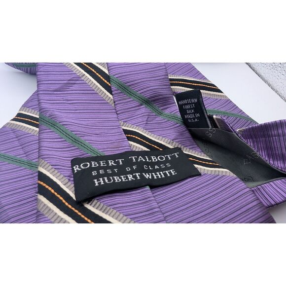 Robert Talbott Best of Class Hubert White Tie Purple Silk Striped Handsewn - Picture 3 of 3